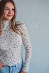 Ivory Floral Mock Neck Top