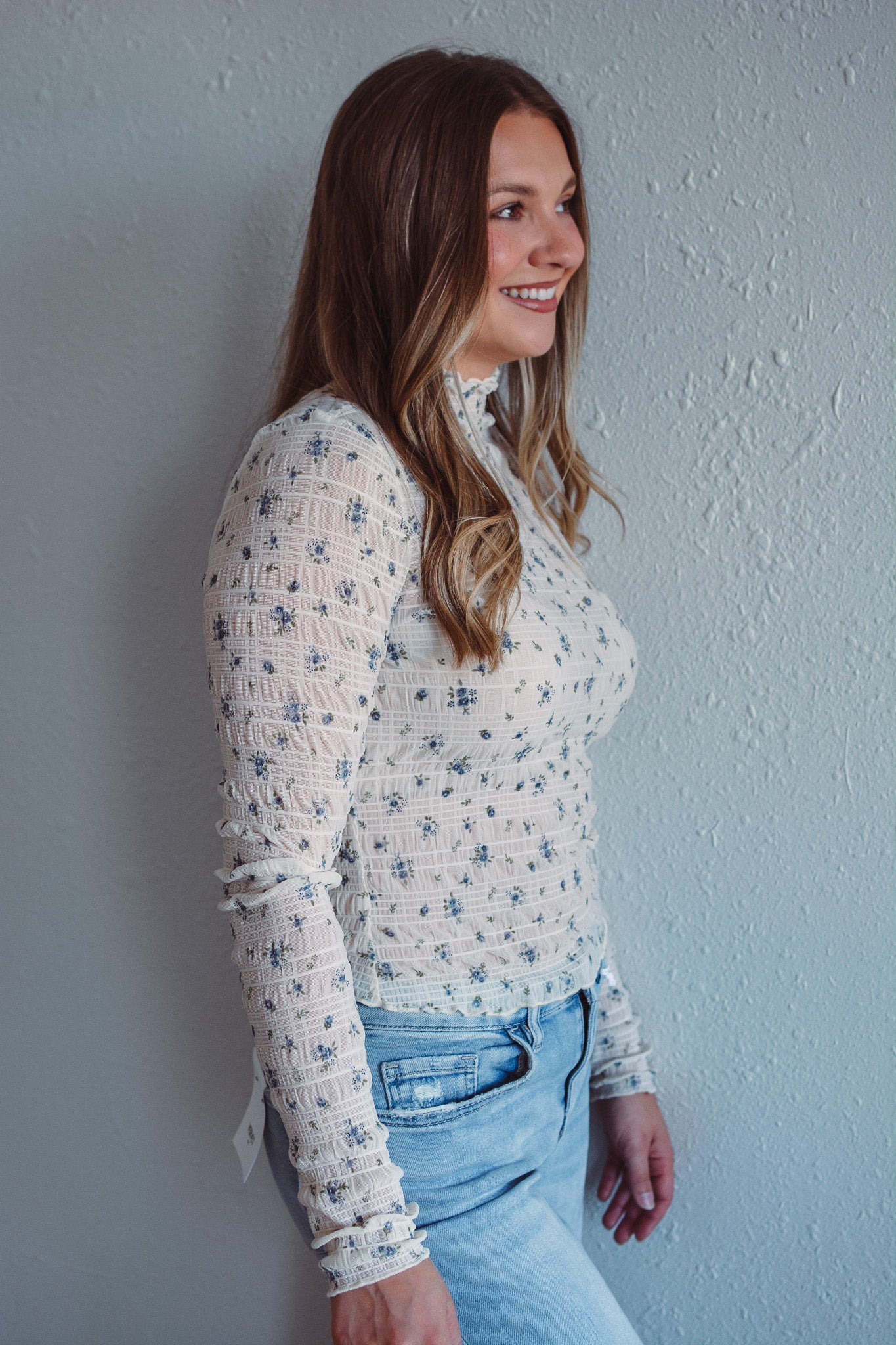 Ivory Floral Mock Neck Top