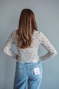 Ivory Floral Mock Neck Top