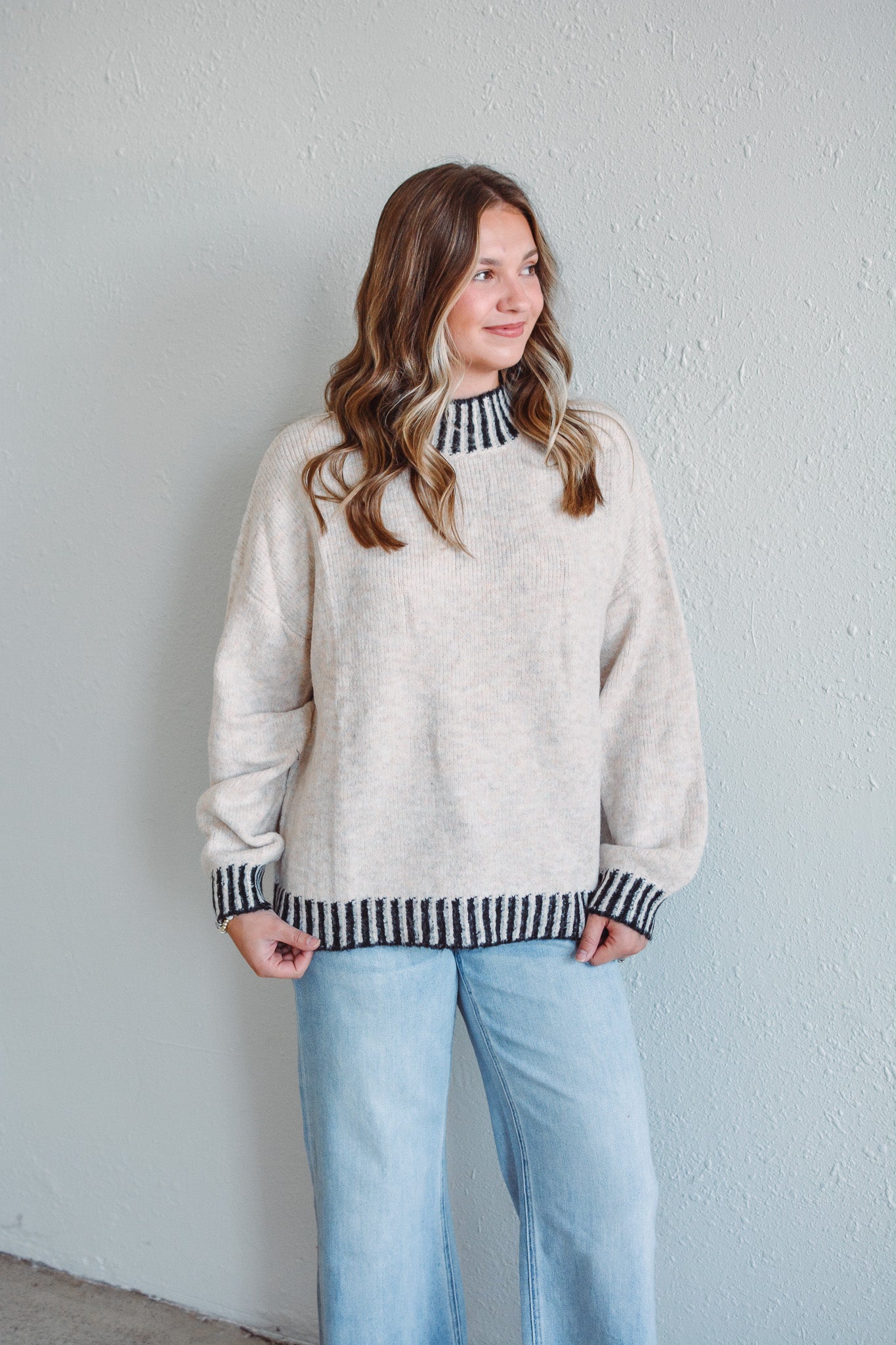 Metro Stripe Mock Neck Sweater