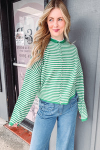 Green Striped Piper Cardi