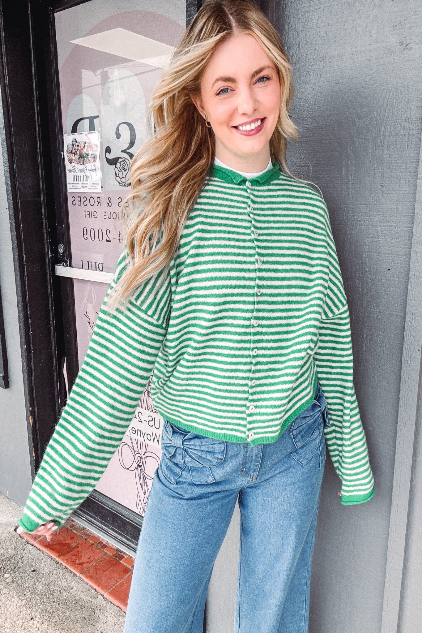 Green Striped Piper Cardi