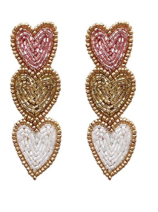Three Heart Beaded Earrings
