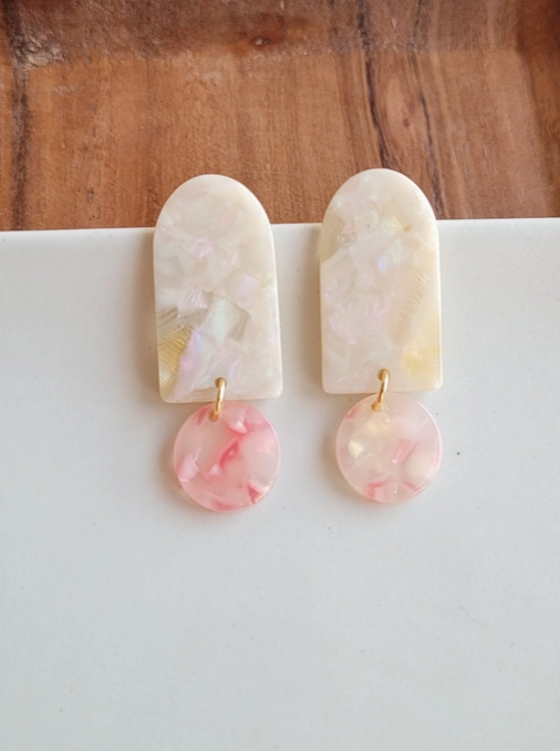 Bold Cream and Coral Earrings
