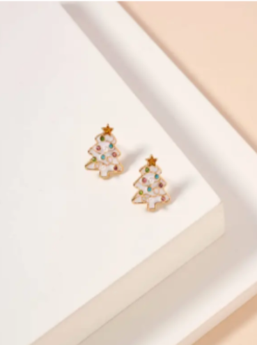 Christmas Tree White Stud Earrings