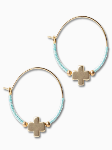 Turquoise Cross Hoops