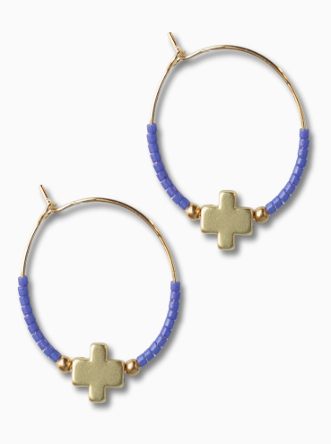 Periwinkle Cross Hoops