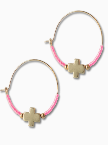 Hot Pink Cross Hoops