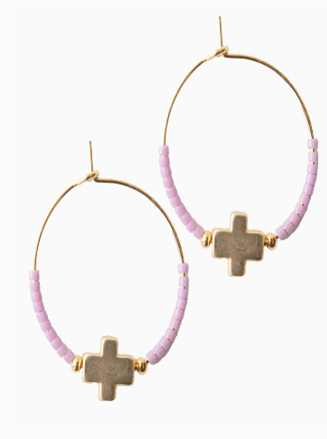 Lavender Cross Hoops