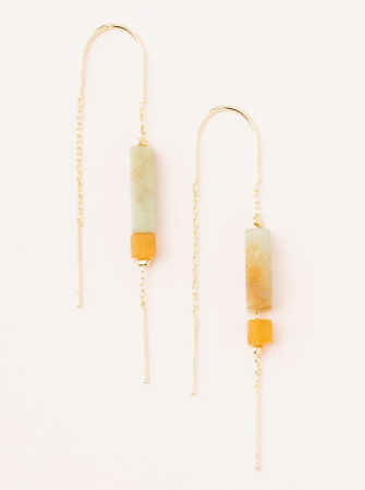 Rectangle Stone Earring - Amazonite/Amber/Gold
