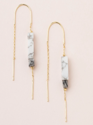 Rectangle Stone Earring - Howlite/Black/Gold