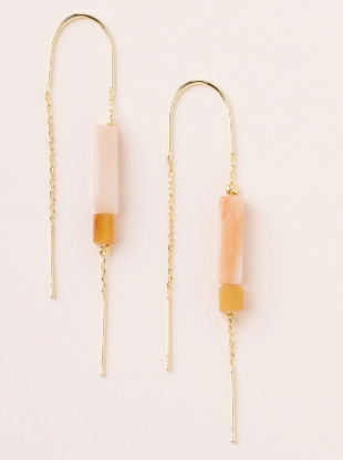 Rectangle Stone Earring - Rose Quartz/Amber/Gold