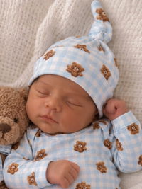 Blue Teddy Picnic Knot Beanie