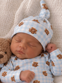 Blue Teddy Picnic Knot Beanie