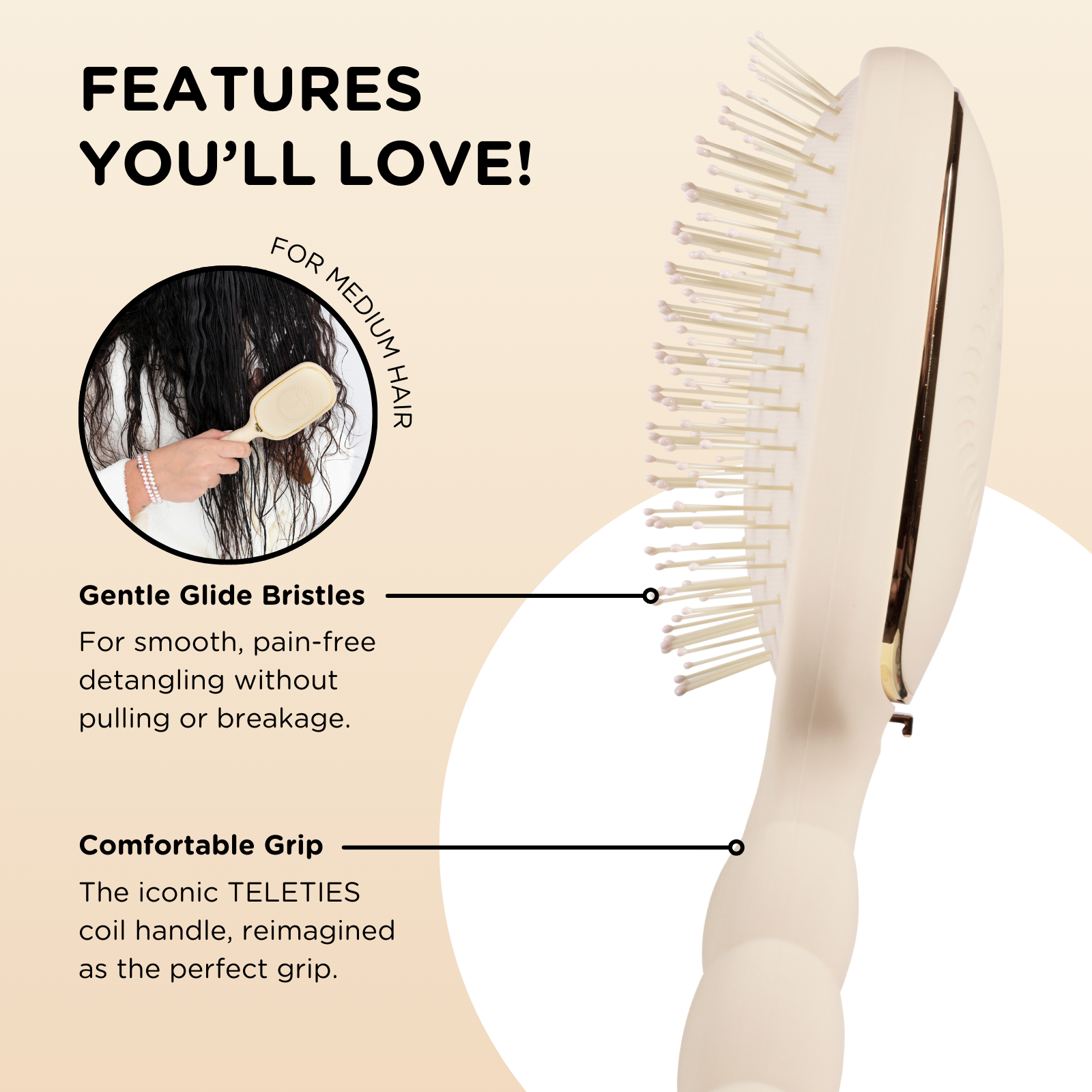 Medium Hair Detangler Brush - Tan