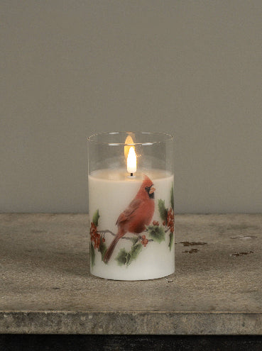 5" CARDINAL 3D FLAME GLASS CANDLE