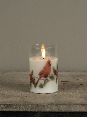 5" CARDINAL 3D FLAME GLASS CANDLE