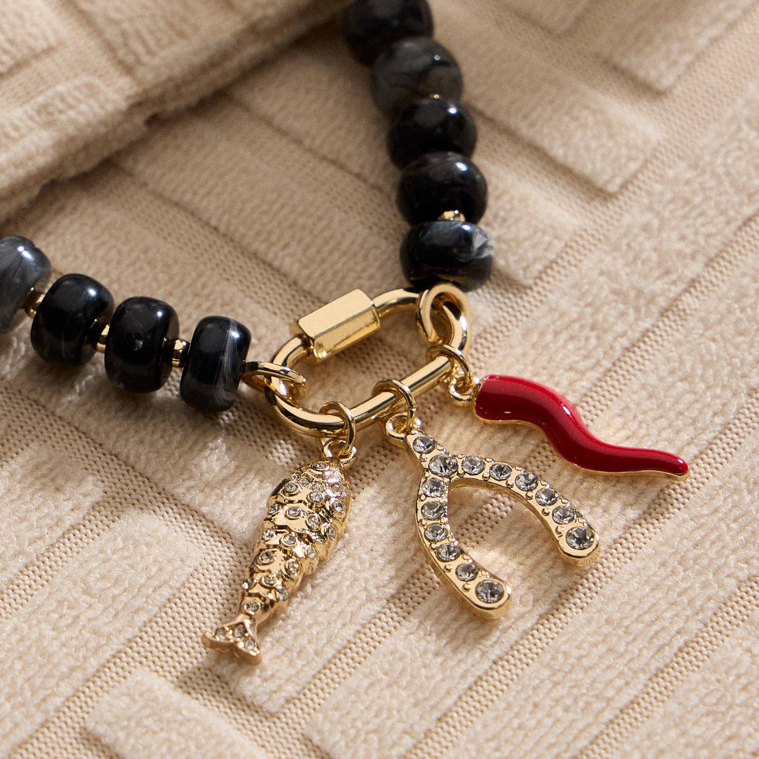 Bead Necklace with Trio Charms