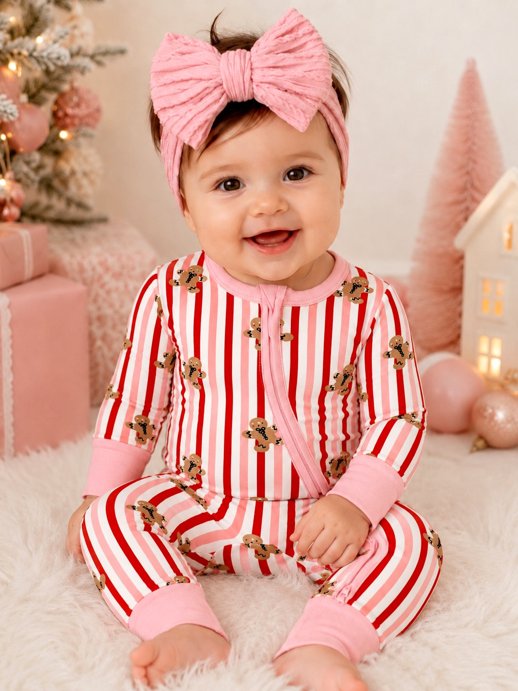 Gingerbread Pink Zip Romper