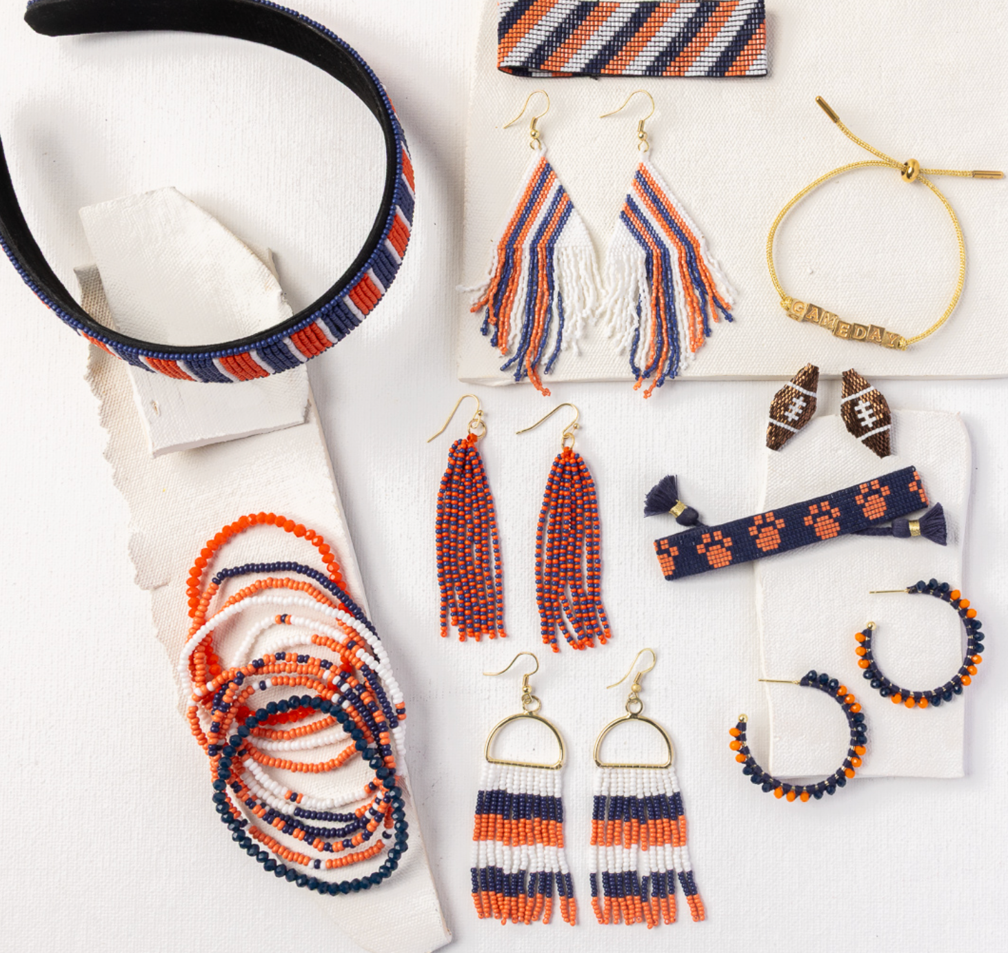 Navy Flower Beaded Post Earrings