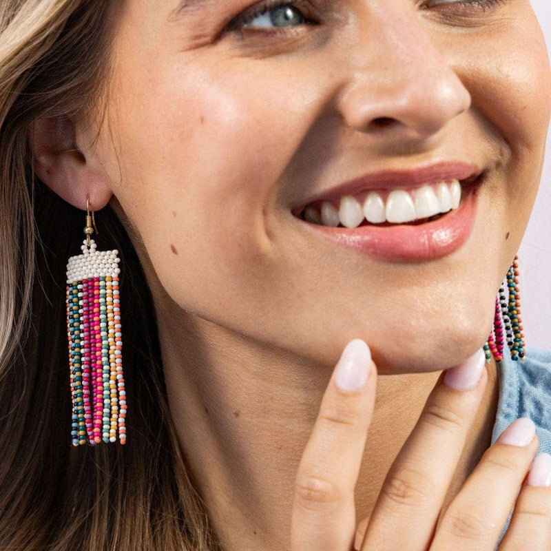 Adaline Alternating Beaded Fringe Earrings