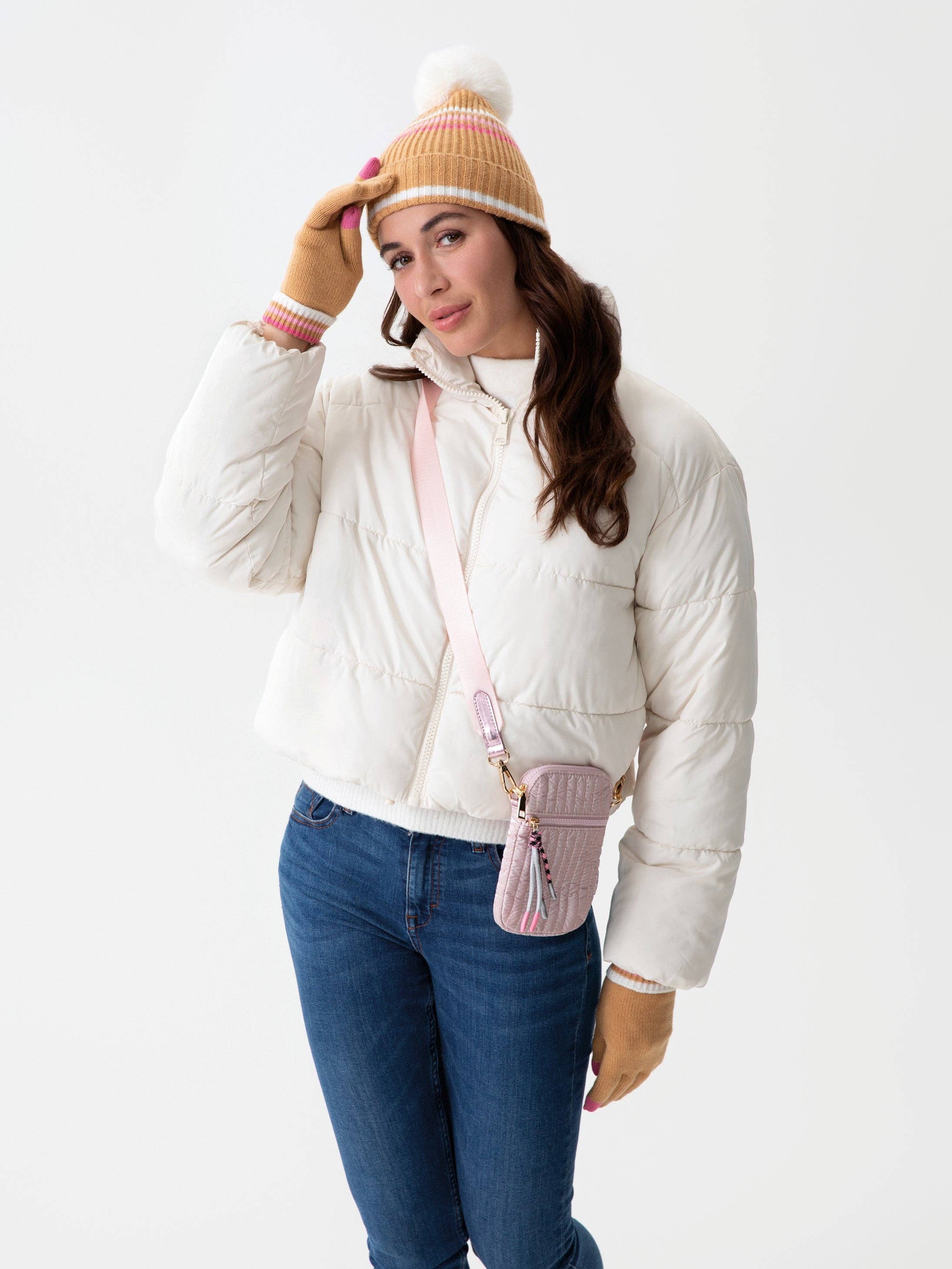 Mauve & Tan Touchscreen Gloves