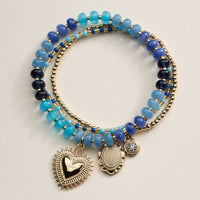 Beaded Heart Charm Stretch Bracelet