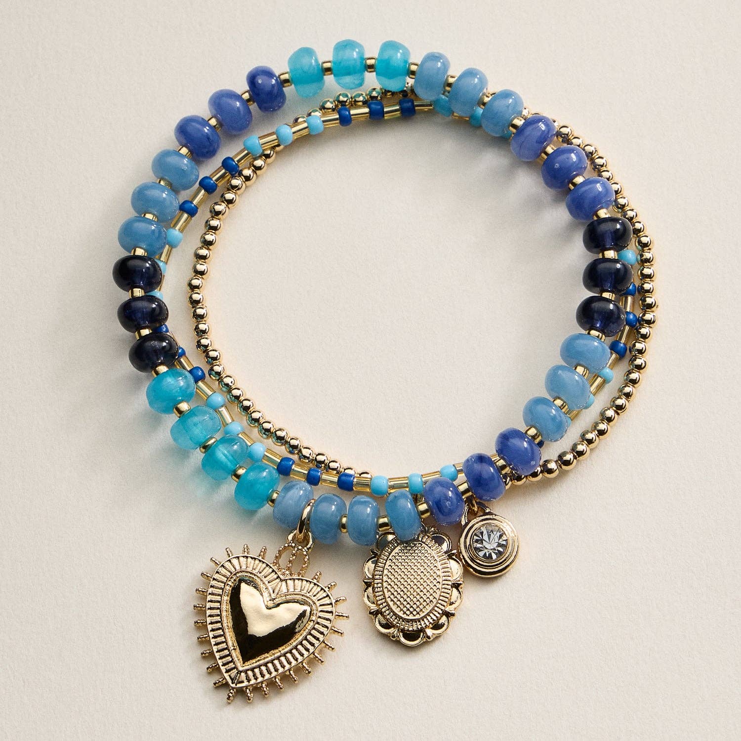 Beaded Heart Charm Stretch Bracelet