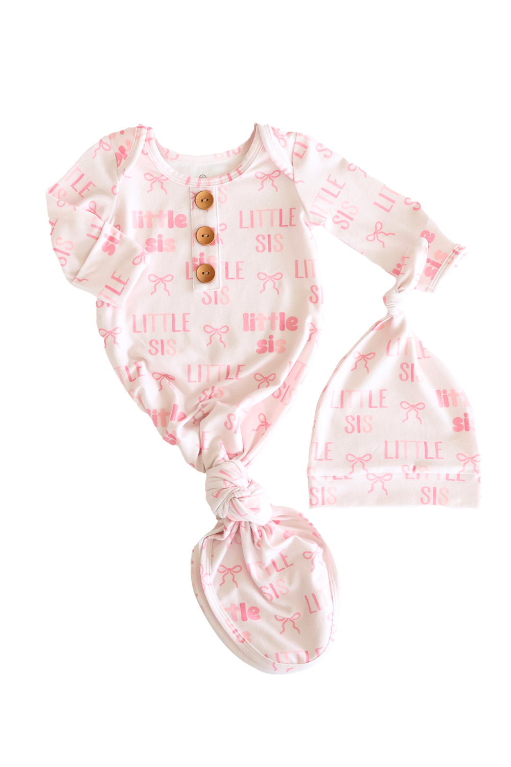 Newborn Little Sis Knot Gown & Hat Set