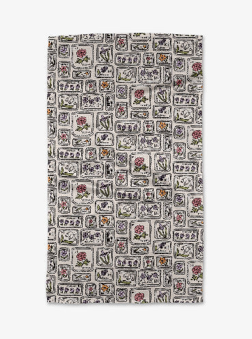 Floral Postage Stamps Tea Towel