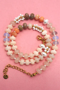 Stone Flower Glass Stainless Steel Necklace