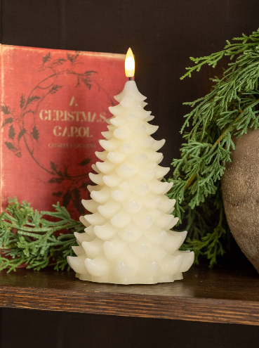 8" CREAM 3D FLAME BALSAM TREE CANDLE