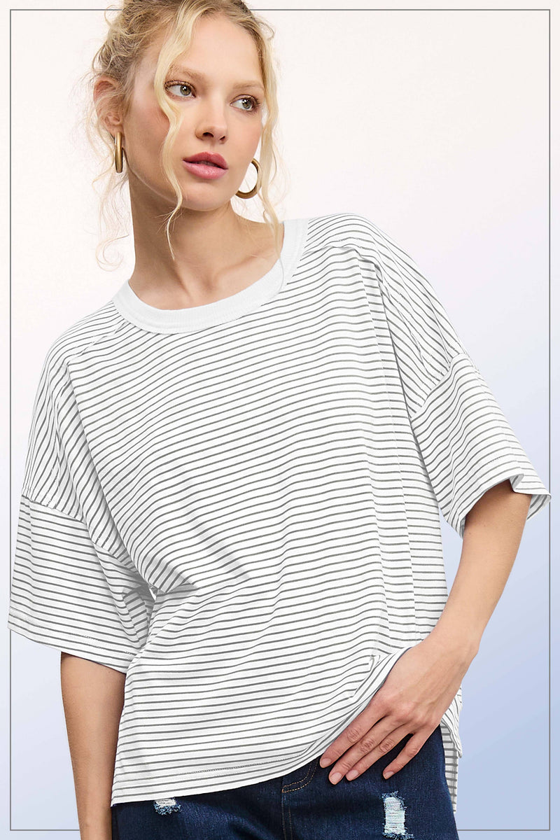 Drop Shoulder Striped Top