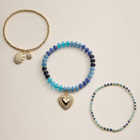 Beaded Heart Charm Stretch Bracelet