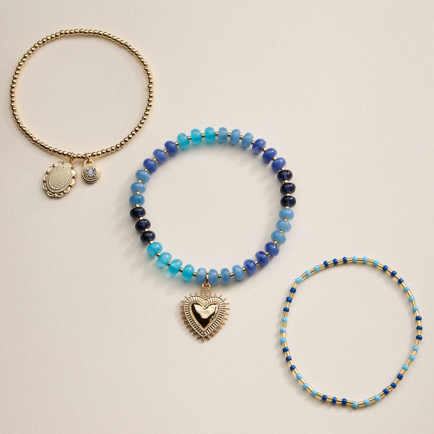 Beaded Heart Charm Stretch Bracelet