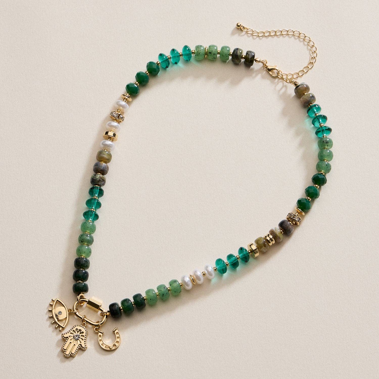 Bead Necklace with Trio Charms