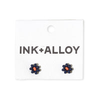 Navy Flower Beaded Post Earrings