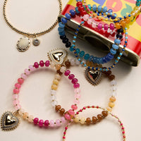 Beaded Heart Charm Stretch Bracelet