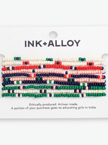 Sage Stripes Beaded 10 Strand Bracelet