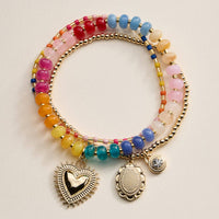 Beaded Heart Charm Stretch Bracelet
