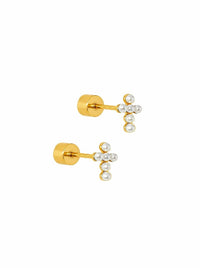Clara Cross Pearl Studs