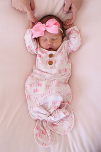 Newborn Little Sis Knot Gown & Hat Set