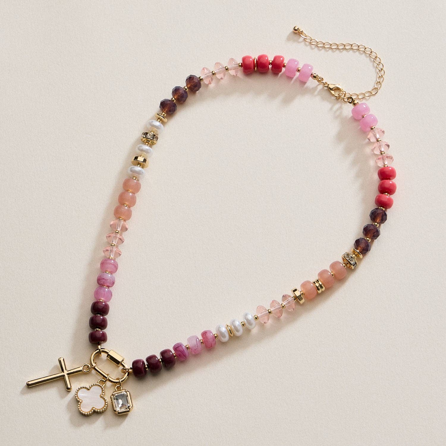 Bead Necklace with Trio Charms
