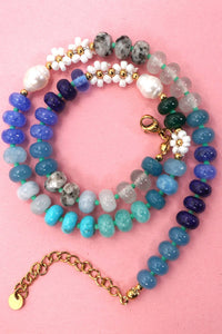 Stone Flower Glass Stainless Steel Necklace