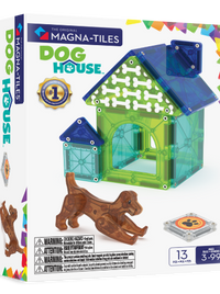 Magna-Tiles Dog House set packaging with colorful design and toy figures.