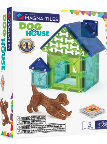 Magna-Tiles Dog House set packaging with colorful design and toy figures.