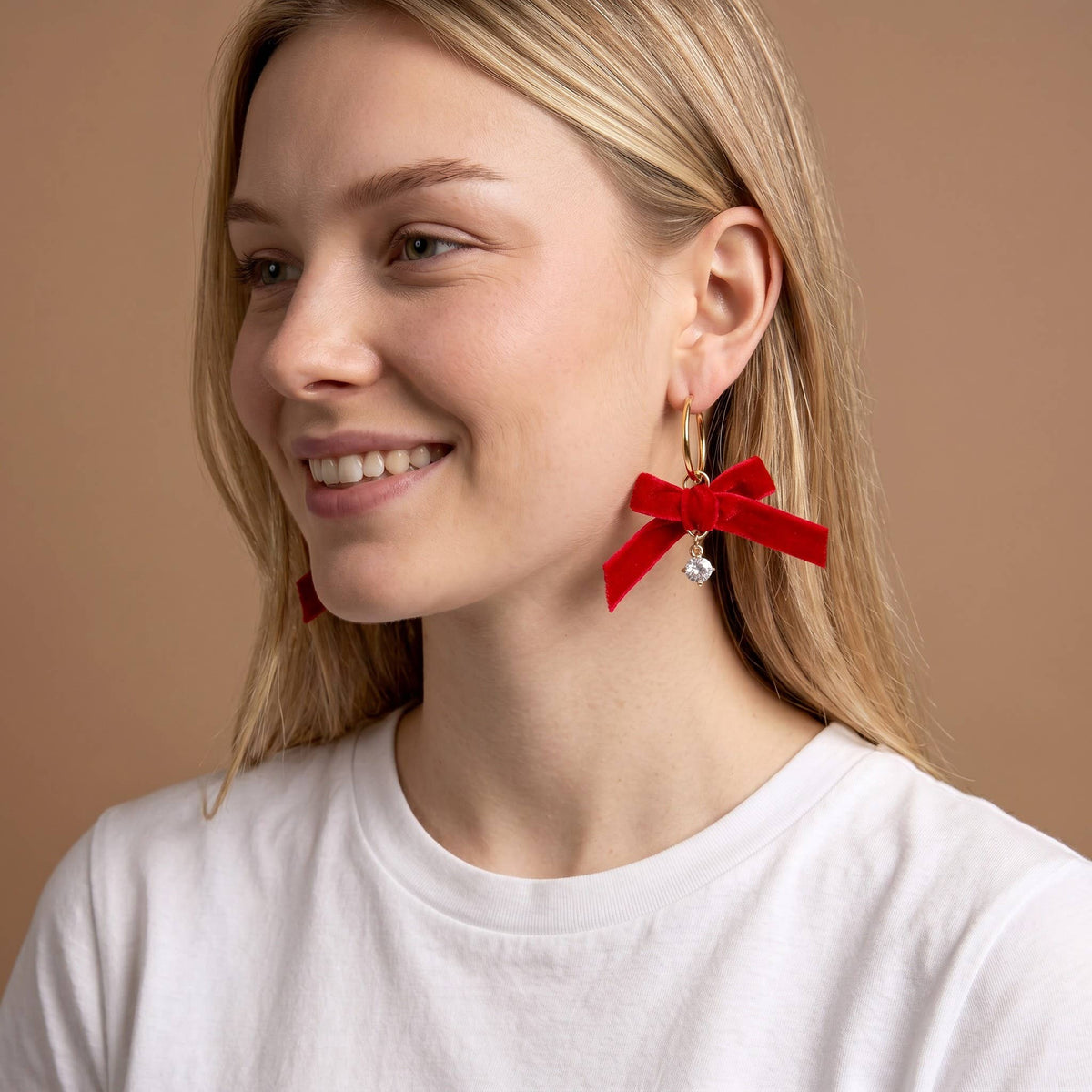 Ruby Ribbon Hoop Earrings