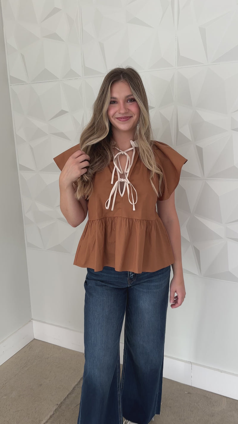 Camel Poplin Bow Top