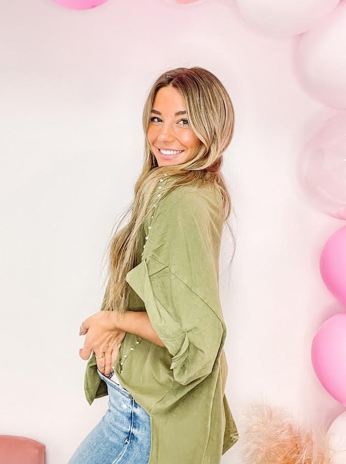 Sassy in Studs Olive Top