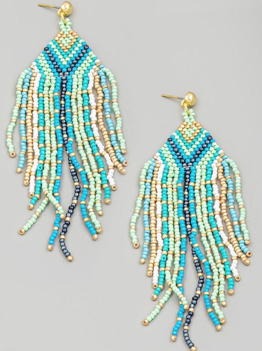 Boho Beaded Blue Earrings